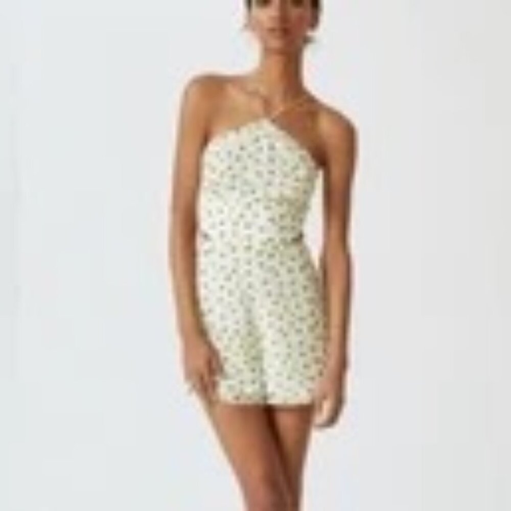 VGC Hutch Anthropologie String Halter neck Yellow Motif Ditsy Floral Romper SZ 6 - Picture 3 of 14